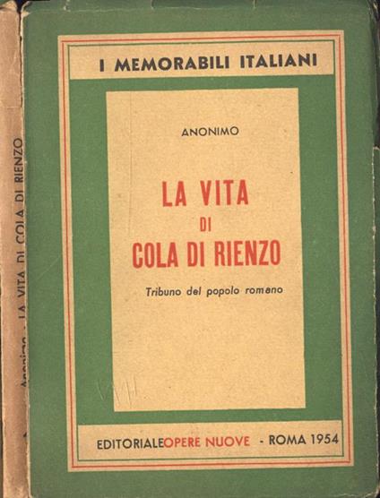 La vita di Cola di Rienzo - Anonimo - copertina