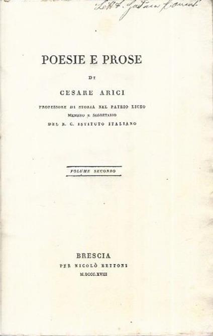 Poesie e Prose, Volume II - Cesare Arici - copertina