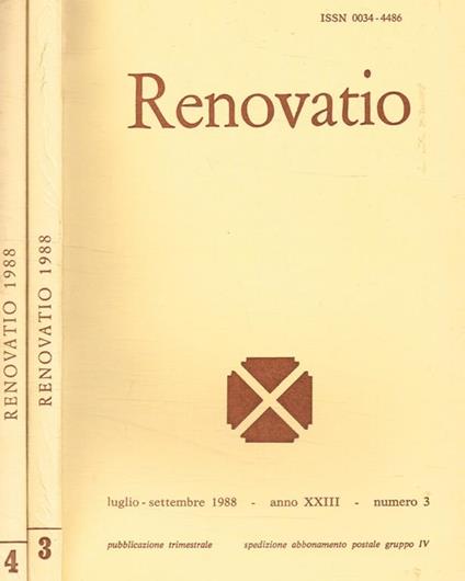 Renovatio. Rivista di teologia e cultura. Anno XXIII, n.3, 4, 1988 - Alberto Boldorini - copertina