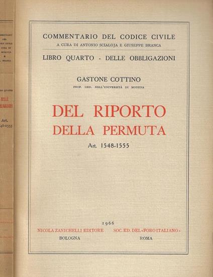 Del riporto della permuta Art. 1548-1555 - Gastone Cottino - copertina