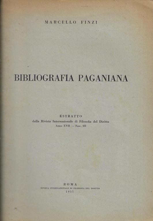 Bibliografia paganiana - Marcello Finzi - copertina