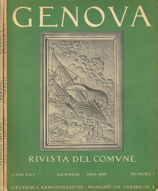 Genova. Rivista mensile del Comune anno XXIV n.1, 2, 1944 - Valentino Gavi - copertina