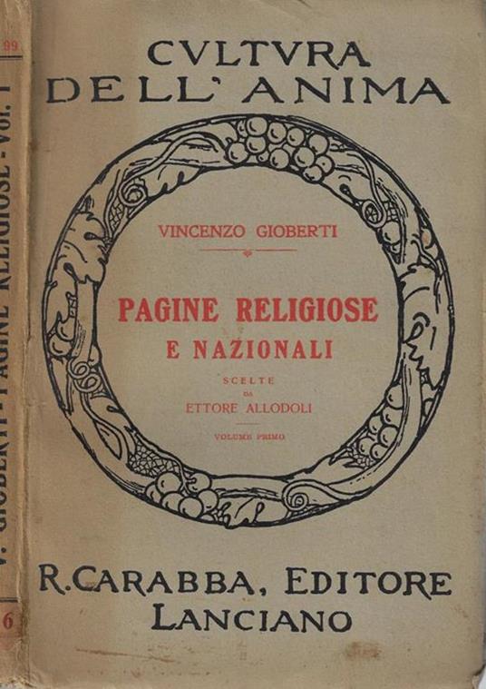 Pagine religiose e nazionali Vol I - Vincenzo Gioberti - copertina