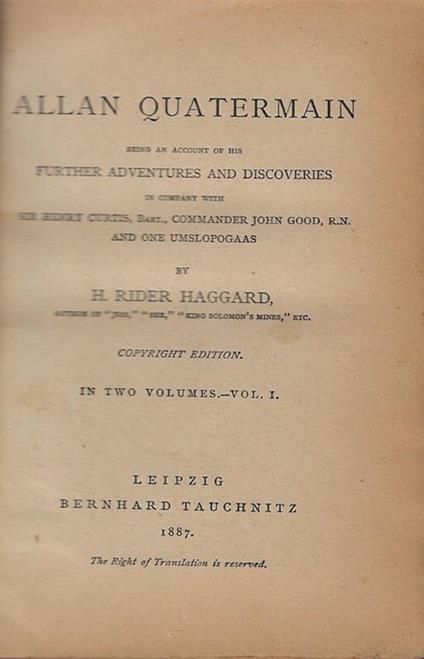 Allan Quatermain - H. Rider Haggard - copertina