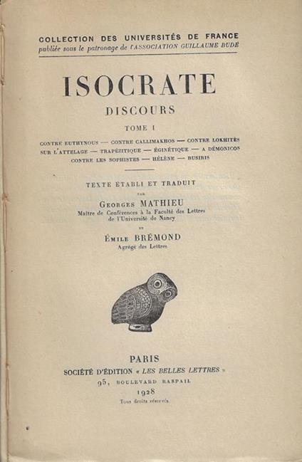 Isocrate Discours Tomo I - Isocrate - copertina