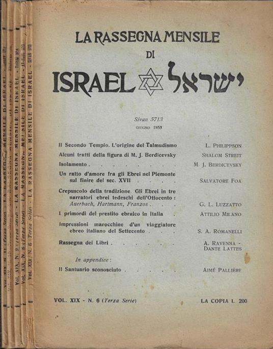 La rassegna mensile di Israel Vol. XIX N. 6, 8, 9, 10, 11 - Dante Lattes - copertina