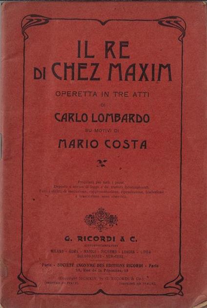 Il Re di Chez Maxim - Carlo Lombardo - copertina