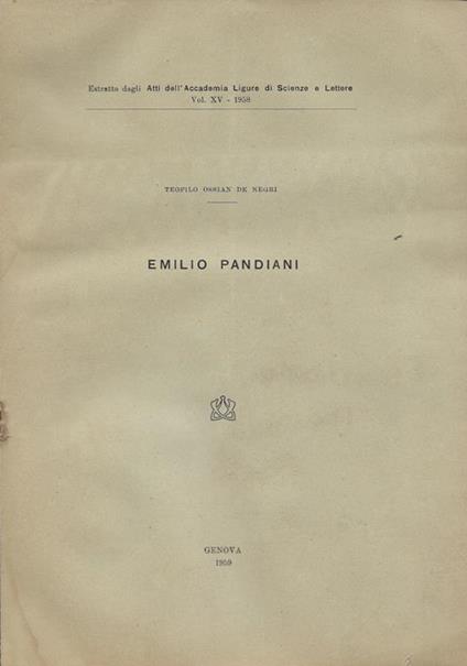 Emilio Pandiani - Teofilo Ossian De Negri - copertina