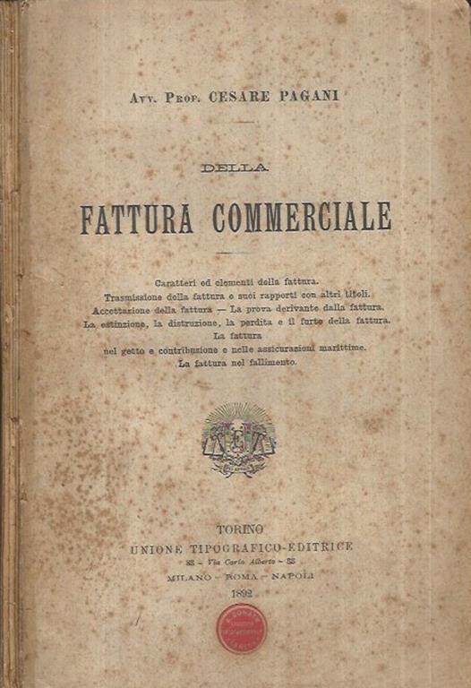 Della Fattura Commerciale - Cesare Pagani - copertina