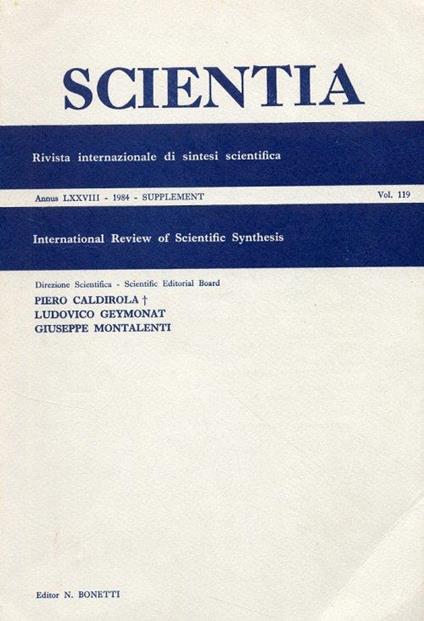 Scientia. Annus LXXVIII. Volume 119. Supplement. [Edizione italiana e inglese] - copertina