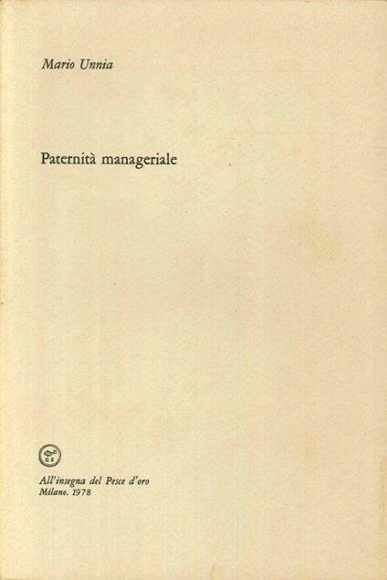 Paternità Manageriale - Mario Unnia - copertina