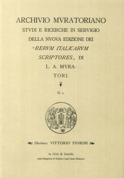 Archivio Muratoriano. Studi e ricerche in servigio della nuova edizione dei" Rerum Italicarum Scriptores" di L. A. Muratori. N. 2 - copertina