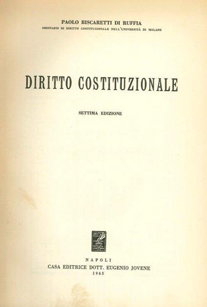 Diritto Costituzionale - Paolo Biscaretti di Ruffia - copertina