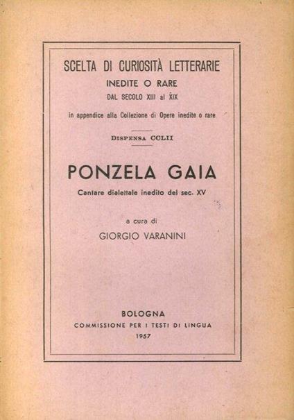 Ponzela gaia. Cantare dialettale inedito del sec. XV - copertina