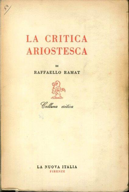 La Critica Ariostesca - Raffaello Ramat - copertina