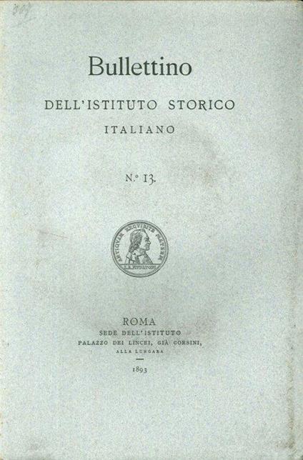 Bullettino dell'Istituto storico italiano. Vol. 13 - copertina
