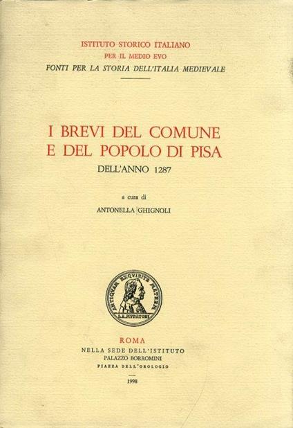 I brevi del comune e del popolo di Pisa dell'anno 1287 - copertina