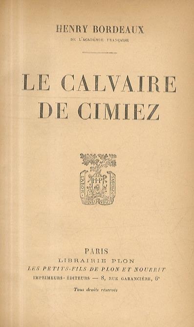 Le Calvaire de Cimiez - Henry Bordeaux - copertina