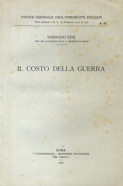 Il costo della guerra - Corrado Gini - copertina