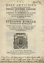 Dell'antichità oltre ogni credere delle lettere greche in Firenze lezione di Domenico M. Manni accad. Errante di Fermo