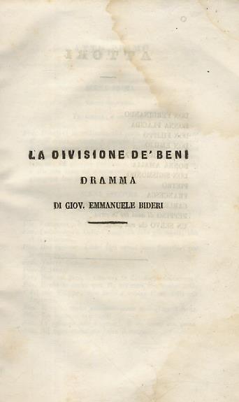 La divisione dè beni. Dramma - Giovanni Emanuele Bidera - copertina