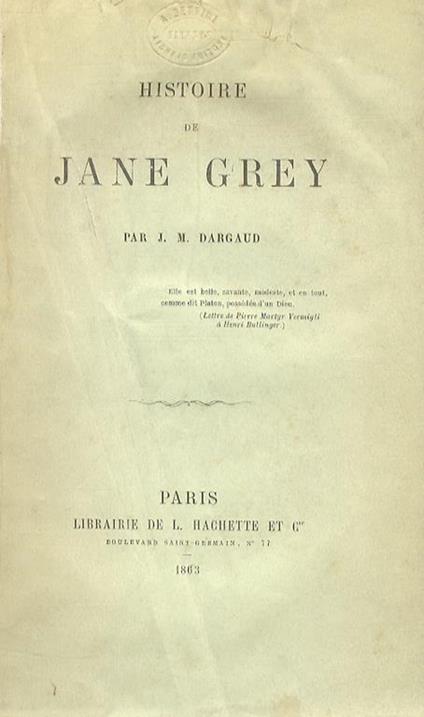 Histoire de Jane Grey - Jean Marie Dargaud - copertina