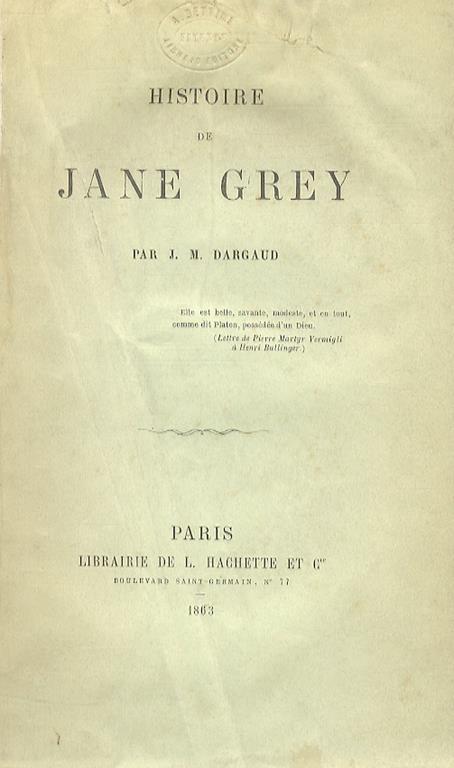 Histoire de Jane Grey - Jean Marie Dargaud - copertina