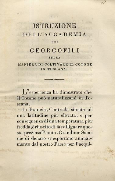 Istruzione dell'Accademia dei Georgofili sulla maniera di coltivare il cotone in Toscana - Ottaviano Targioni Tozzetti - copertina