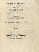 Lettera di Paolo Giovio vescovo di Nocera sul vitto umano a Felice Trofino vescovo di Chieti ed iscrizioni sulla sala del pranzo. Si aggiungono le traduzioni italiane e le note di Giambattista Giovio