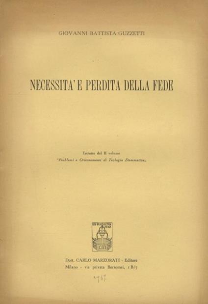 Necessità e perdita della fede - G. Battista Guzzetti - copertina