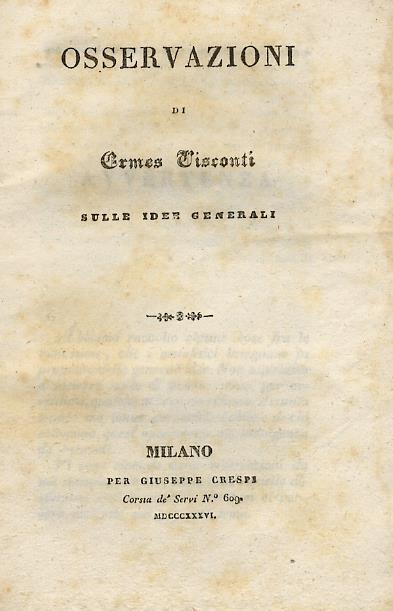 Osservazioni sulle idee generali - Ermes Visconti - copertina