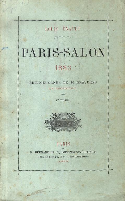 Paris-Salon 1883. Edition ornée de 40 gravures en phototypie. Ier volume - Louis Enault - copertina