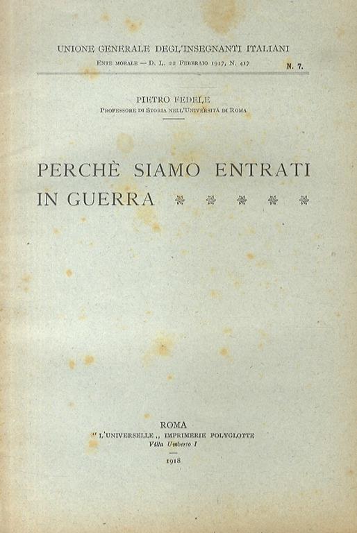 Perchè siamo entrati in guerra - Pietro Fedele - copertina