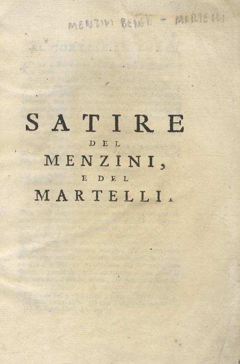 Satire del Menzini e del Martelli - Benedetto Menzini - copertina