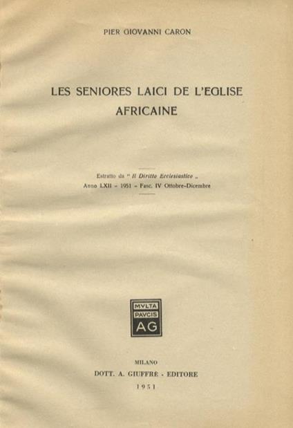 Les seniores laici de lEglise africaine - P. Giovanni Caron - copertina