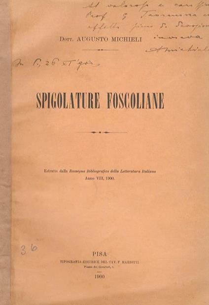 Spigolature foscoliane - Augusto Michieli - copertina