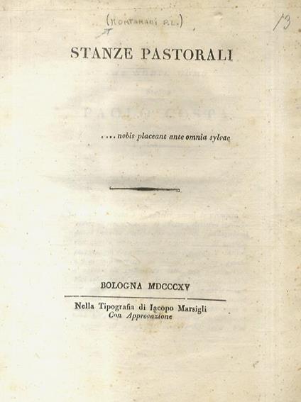 Stanze pastorali - Paolo Montanari - copertina