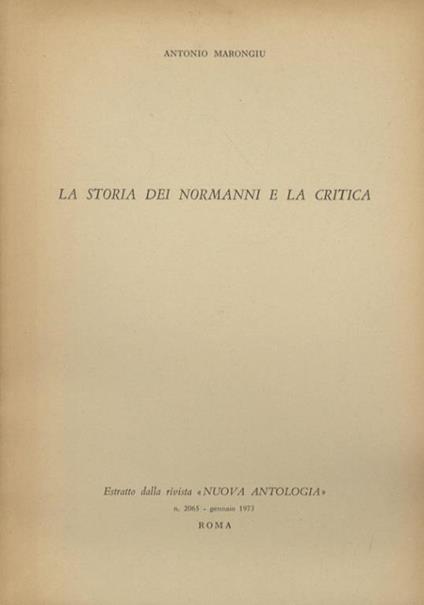 La storia dei Normanni e la critica - Antonio Marongiu - copertina