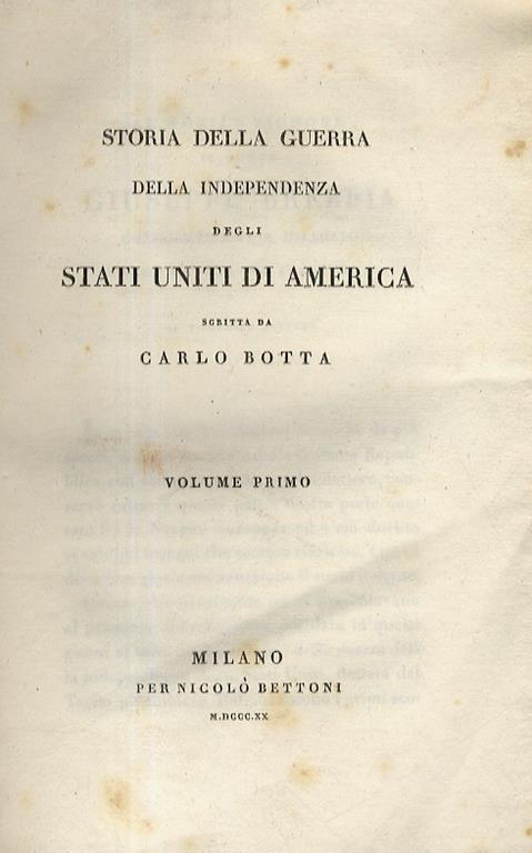 Storia della guerra della indipendenza degli Stati Uniti di America - Carlo Botta - copertina