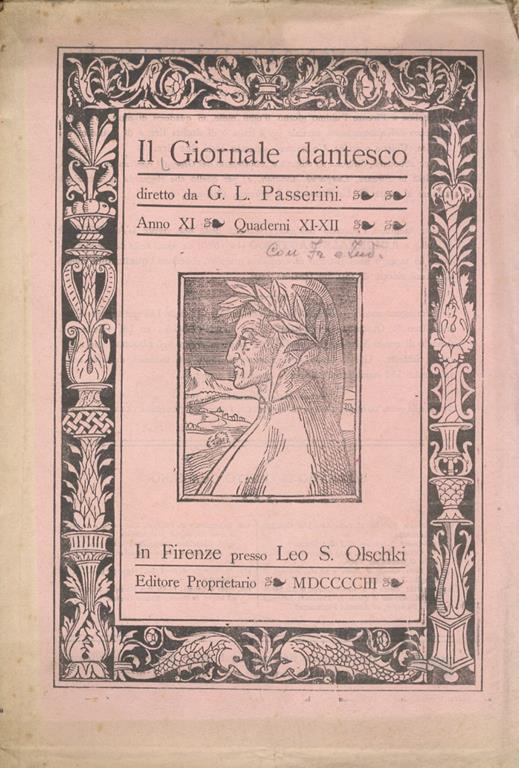 GIORNALE (IL) dantesco. Diretto da G.L. Passerini. Anno XI. 1903. Quaderno XI-XII - copertina