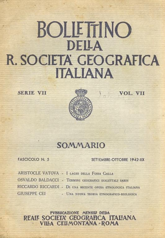 Bollettino della Reale Società Geografica Italiana. Serie VII. Volume VII. 1942. Fascicoli n. 2, 5, 6 - copertina