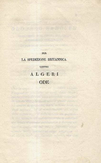 Per la spedizione britannica contro Algeri. (A S.E. Odoardo Exmouth, Ammiraglio Comandante la Spedizione) - L. Prosdocimi - copertina