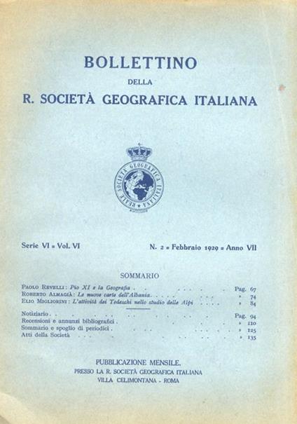 Bollettino della R. Società Geografica Italiana. Pubblicazione mensile. Serie VI. Vol. VI: 1929. NN. da 1 a 12. Annata completa - copertina