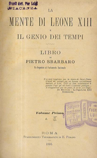 La mente di Leone XIII e il genio dei tempi - Pietro Sbarbaro - copertina