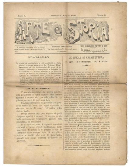 ARTE e Storia. Direttore Guido Carocci. Anno I: 1882: numeri da 8 a 11, da 14 a 27, n. 29 - copertina