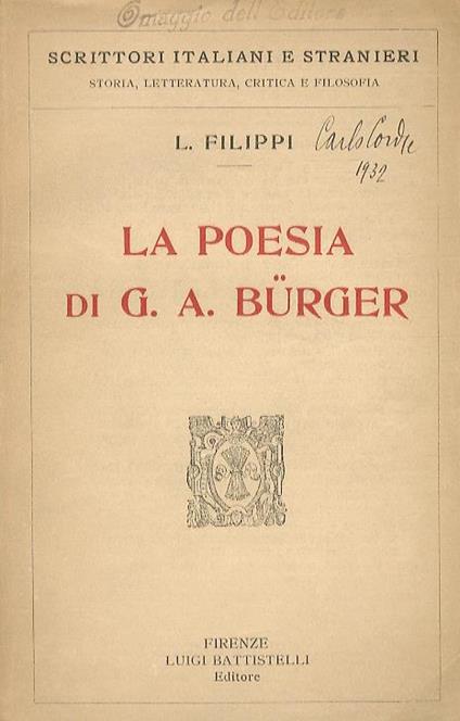 La poesia di G.A. Bürger - Filippi - copertina