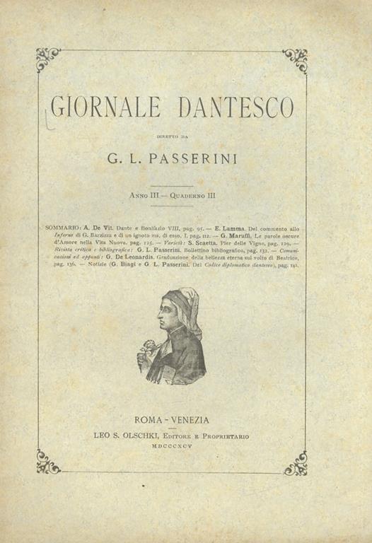GIORNALE dantesco. Diretto da G.L. Passerini. Anno III. 1895. Quaderno III - copertina