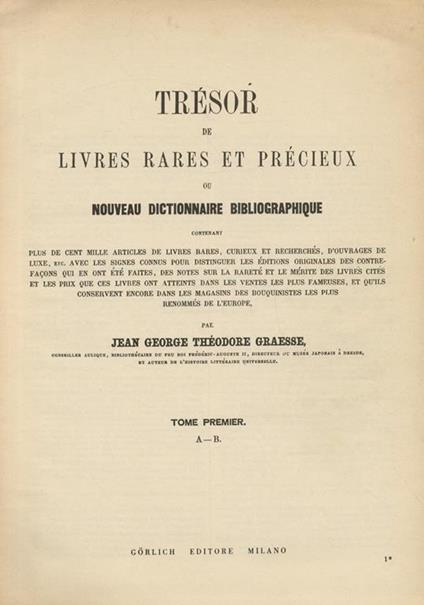 Trésor de livres rares et précieux, ou nouveau dictionaire bibliographique [.]. - copertina