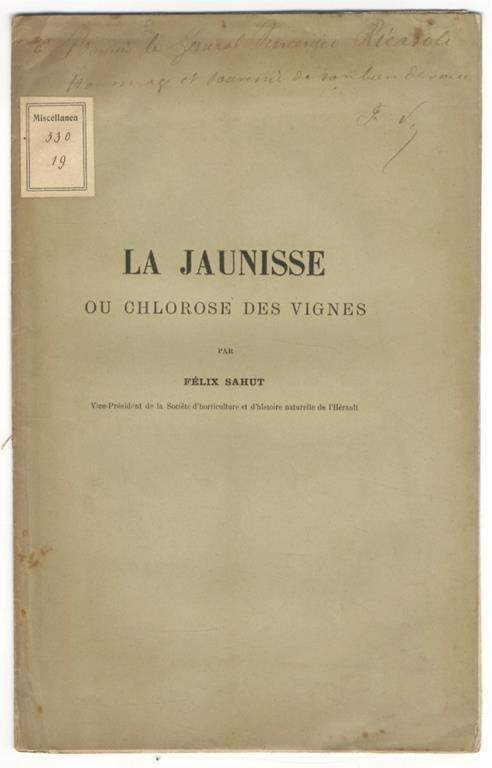 La jaunisse ou chlorose des vignes - Felix Sahut - copertina