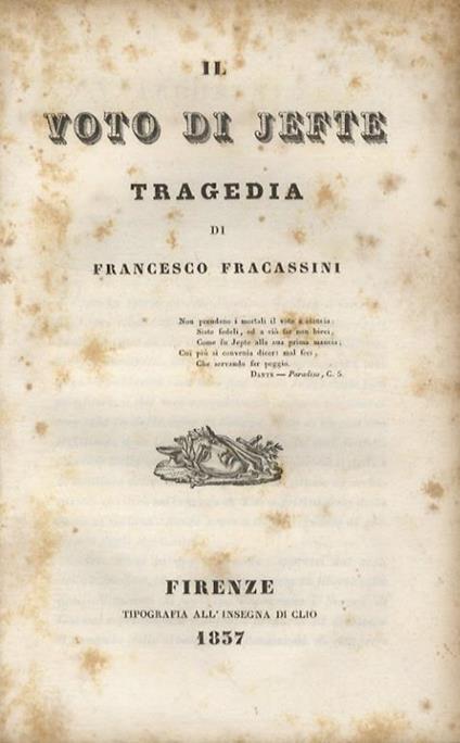 Il voto di Jefte. Tragedia - Francesco Fracassini - copertina